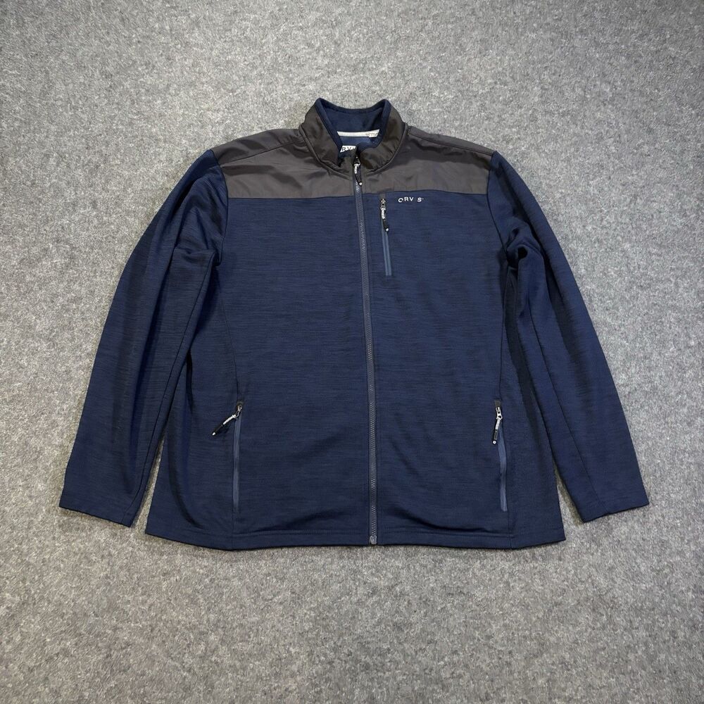 Orvis Jacket Mens 2XL Full Zip Fleece Blue Gray Mock Neck